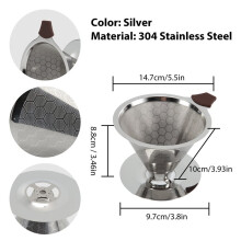 Pour over Coffee Filter Dripper Reusable Stainless Steel Drip Coffee Maker Cone Coffee Mesh Filters for 1-4 Cup