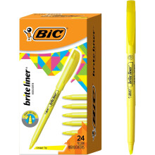 BIC Brite Liner Highlighters, Chisel Tip, 24-Count Pack of Yellow Highlighters, Ideal Highlighter Set for Organizing and Coloring
