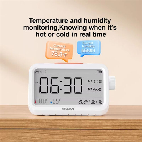 ATuMan MT2 Thermohygrometer Alarm Clock Multi-Function Temperature and Humidity Meter Sensor Weather Station Clock Night Light 2