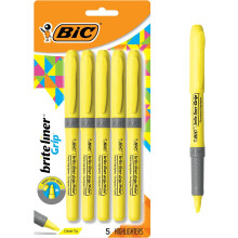 BIC Brite Liner Grip Highlighters, Chisel Tip, 5-Count Pack of Highlighters, Yellow, Ideal Highlighter Set for Organizing and Coloring