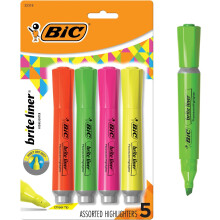 BIC Brite Liner Grip XL Highlighters, Chisel Tip, 4-Count Pack of Assorted Highlighters, Ideal Highlighter Set for Organizing and Coloring