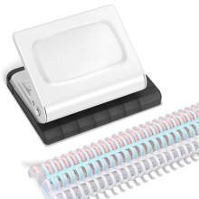 10 Hole Punch Binding Machine for Planners, with 10 Multi-Color Binder Rings, 30 Holes A4, 20 Holes A5 White