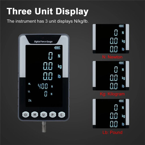 Digital Dynamometer Thrust Gauge Pull Gauge Portable Dynamometer Dynamometer, 3 Units N/LB/Kg LCD Liquid Crystal Display