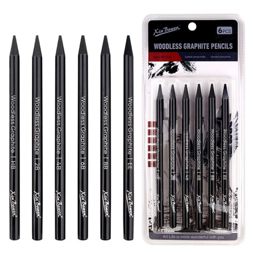XINBOWEN 6-Pack Charcoal Pencils Set for Sketching, Shading & Artwork, Includes Grades HB to EE