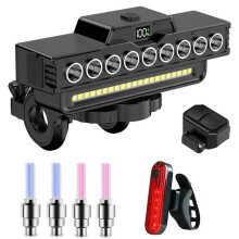 Bicycle Front+Rear+Gas Nozzle Light Set 9 LED Rechargeable Mountain Bike Horn Light Bike Flashlight Bicycle Accessories