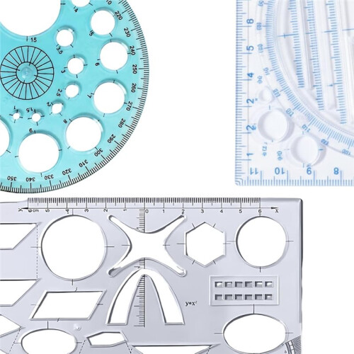 3PCS Geometric Drawing Templates Set, Circle Template & Drafting Stencils for Students, Ruler for School Architecture 1