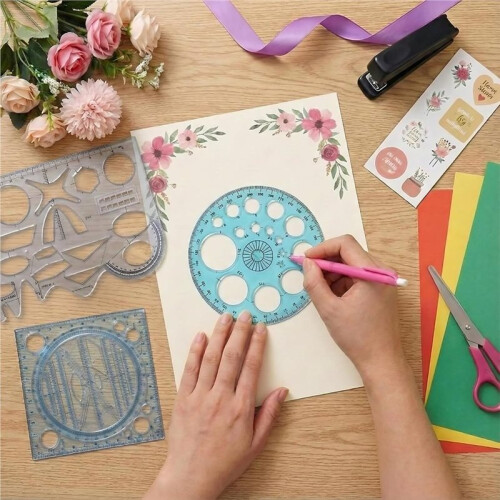 3PCS Geometric Drawing Templates Set, Circle Template & Drafting Stencils for Students, Ruler for School Architecture 2