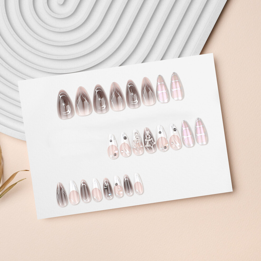 Hue-Grain Pink Fake Nails With Smudge Decor, Stage Performance Wear