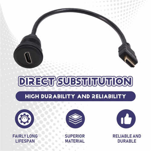 4K -Compatible Panel Mount Cable Round Flush Mount Female to Male Adapter High-Speed -Compatible Cable 1