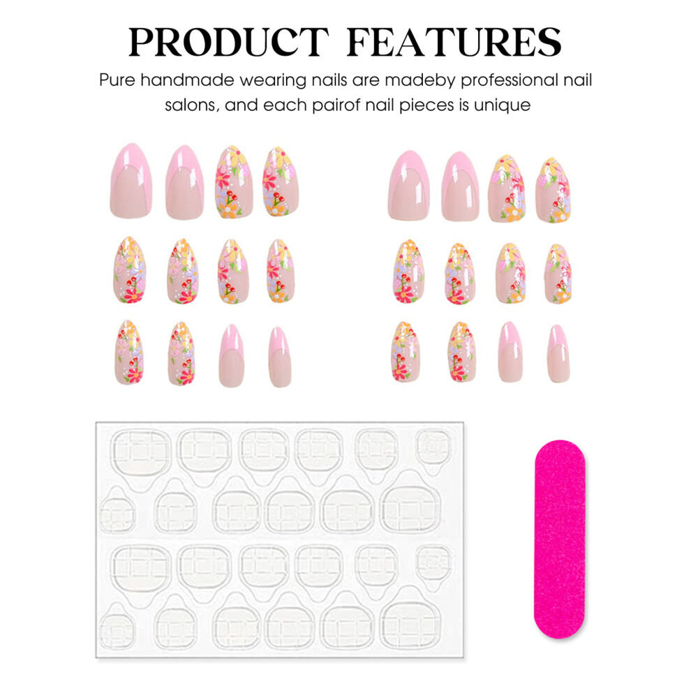 Zhouq-Outdoors Floral Pink Fake Nails - Comfy Women Manicure