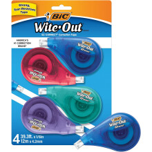 BIC Wite-Out EZ Correct Correction Tape, School Supplies for Students and Teachers, Applies Dry, No Dry Time, Tear Resistant, 4-Count Pack in White