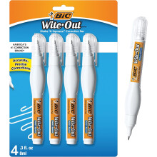 BIC Wite-Out Brand Shake 'n Squeeze Correction Pen, 8 ML Correction Fluid, School Supplies for Students and Teachers, Fast and Precise, 4-Count Pack