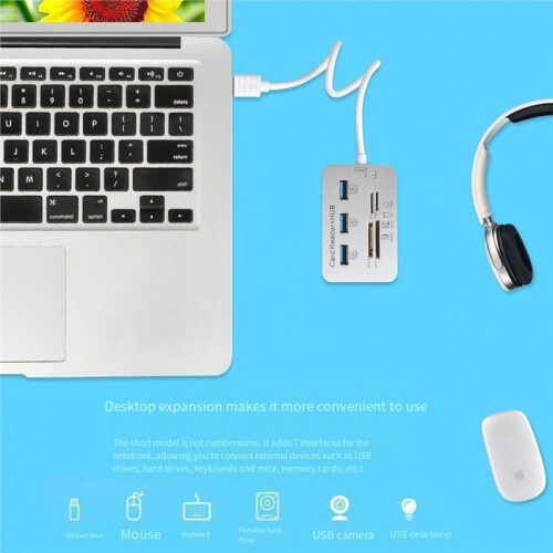7in One HUB+4  Expander  TF MS M2 MMC Memory Card Reader Adapter for U Disk PC Laptop Mouse Keyboard USB 2