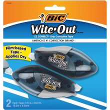 BIC Wite-Out Brand EZ Correct Grip Correction Tape, 33.5 Feet, Fast, Clean and Easy to Use Tear-Resistant Tape, 2-Count