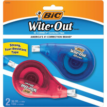 BIC Wite-Out EZ Correct Correction Tape, White, No Dry Time, Tear Resistant Tape, 2-Count