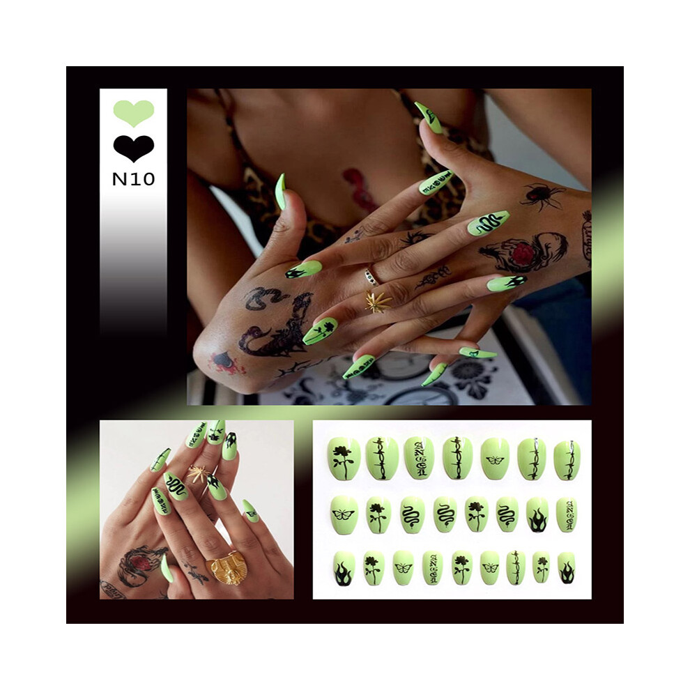 Dachuang Beauty (Standard) 24Pcs Black Snake Flame Press-On Nails With Glue