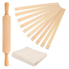 12 Pcs Pottery Tools Teaching Set, Include 17inch Slab Roller 10 Pcs Wooden Rolling Pin Guides 1 Linen Tablecloth