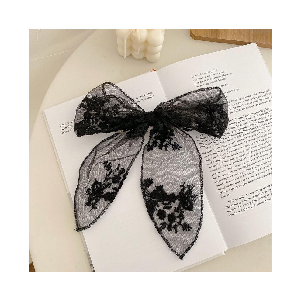 Zhouq-Outdoors (Black Lace, Rope Type) Elegant Lace Bow Hair Clip For Women