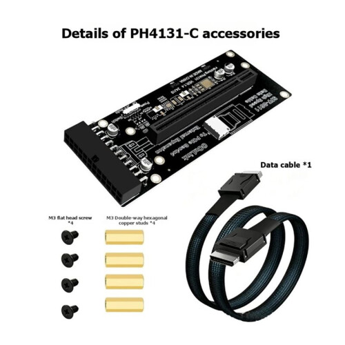 Oculink SFF-8612 to PCI-E 4.0 X16 Adapter Riser Card with Cable 24Pin Power Supply for GPU High-Speed Stable Extension 1