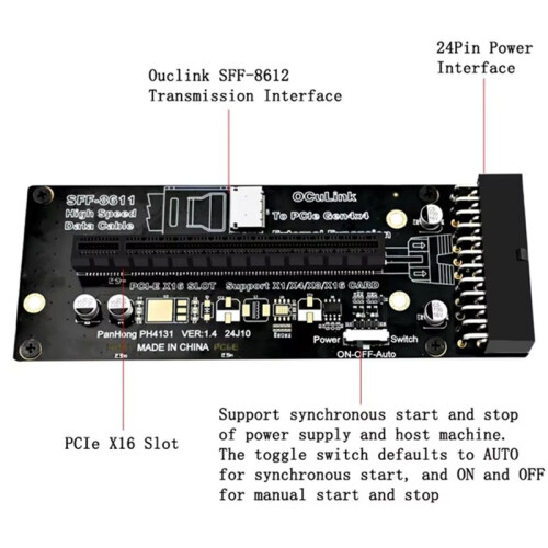 Oculink SFF-8612 to PCI-E 4.0 X16 Adapter Riser Card with Cable 24Pin Power Supply for GPU High-Speed Stable Extension 2