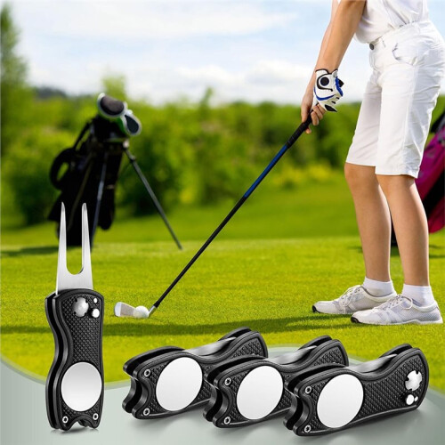 For Skylety 4 Pcs  Divot Repair Tool Metal Foldable  Divot Tool with Magnetic - Button 1