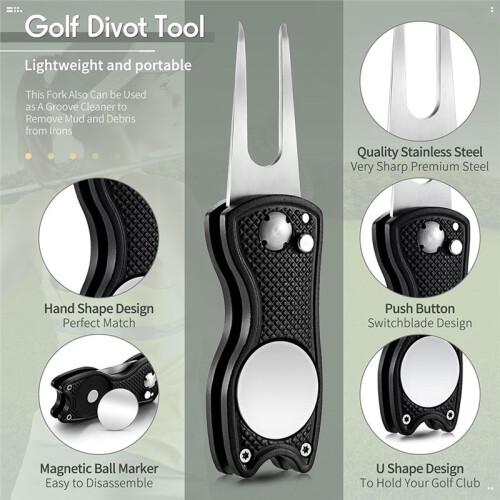 For Skylety 4 Pcs  Divot Repair Tool Metal Foldable  Divot Tool with Magnetic - Button 2