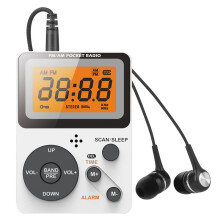 Portable AM FM Radio Pocket with LCD Screen Stereo Earphone Jack Sleep Timer Alarms Clock for Outdoor Travel Camping A