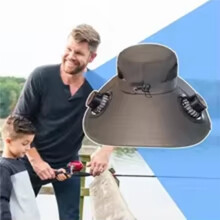 Wide Brim Solar Fan Hat Sun Protection with Dual Power (Solar USB) Adjustable Outdoor Beach Hike Fishing Hat Black