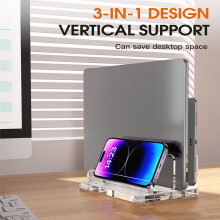 Vertical Laptop Stand, Acrylic Laptop Holder Desk with Adjustable Dock, Dual Desktop Notebook Stand Fits All