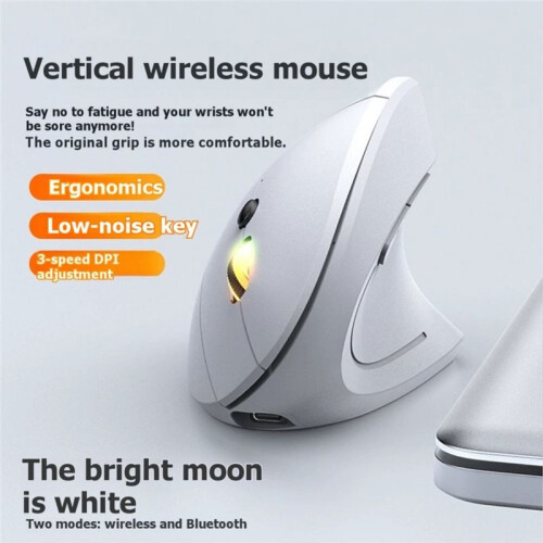 2.4GHz Wireless Vertical Ergonomic Mouse Rechargeable  Mice DPI 800/1200/1600 for Laptop PC Desktop White 2