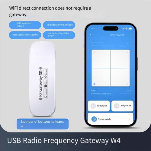 USB RF Gateway [W4] WiFi Direct, No Gateway Required, for Mi Home App RF Gateway,Remote Control for Roller Shutters 2