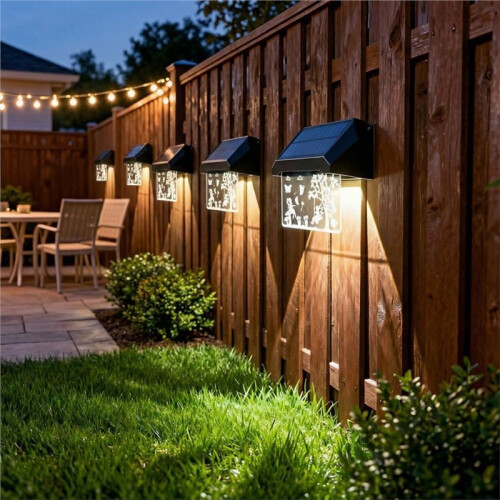 2 Pack Solar Fence Lights Fairy Butterfly Pattern 3 White Modes IP65 Waterproof for Deck Pool Railing Step Backyard 1