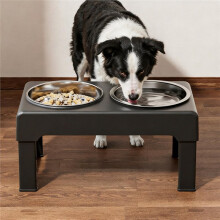 Raised Dog Bowl Elevated Pet Feeder with 3 Heights Adjustable Non-Slip Dog Water Bowl for Indoor Outdoor Home Grey