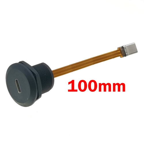 Runder USB-Typ-C-3.1-Einbaustecker (Buchse auf Stecker) mit PFC-Flachkabel, Industriegewinde, 10 cm