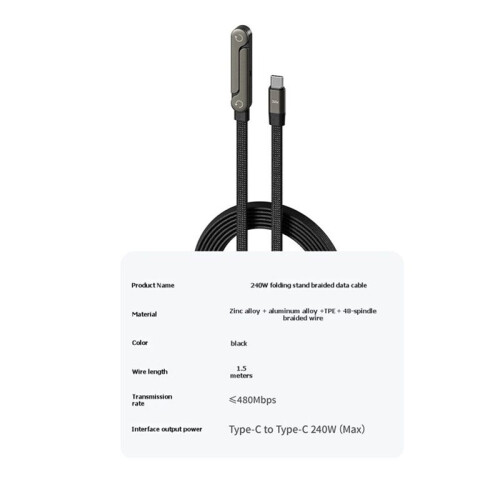 2Pcs 240W PD Type C Fast Charging Cable Foldable Bracket 2 in 1 Data Cable Phone Stand Charge Wire for IPhone17 1
