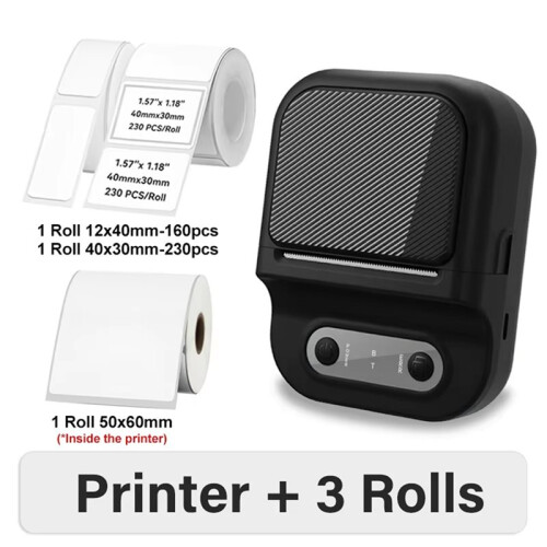 Thermal Label Printer with 3Roll Self-Adhesive Paper Portable Inkless Printer  Sticker Tag Label Maker 2