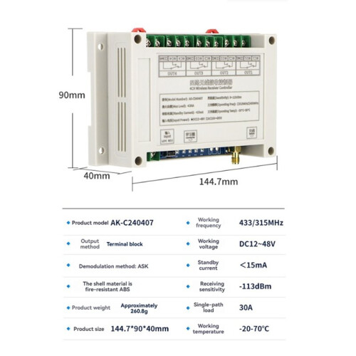 DC12-48V 4CH Remote Control  30A Garage Door  Relay Lifting Equipment Controller with Transmitter 433MHZ 2