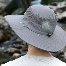 Zonbeschermende Outdoorhoed voor Mannen en Vrouwen, Emmerhoed met Brede Rand, Gezichtsbedekking en Nekflap, Grijs