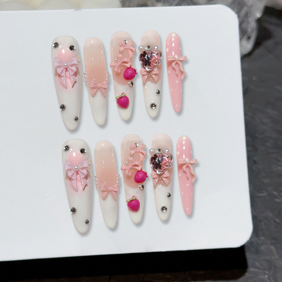 Dcph-Clothing (566) Eco-Friendly White Pink Fake Nails (50 Char)