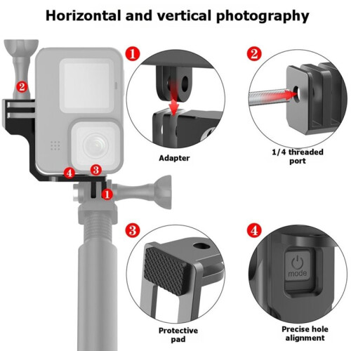 2Pcs Action Camera Vertical Shoot Centered Arm Bracket for Gopro11 10 9 for   Selfie Stick Mount Adapter