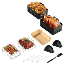 Accessori per Friggitrice Ad Aria, Friggitrici Ad Aria Doppie da 7,6L-9,5L, Include Rivestimenti In Silicone, Griglia, Guanti e Pennello per L'Olio.