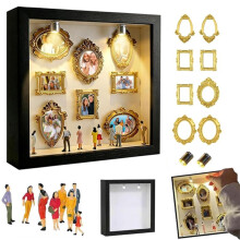 DIY Museum Silhouette Box, Shadow Box Frame Miniature People Figures and Lights, Photo Frame Gifts for Women Men