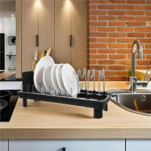 Dish Drying Rack Kitchen Counter Dish Organizer with Utensil Rack and Spout Stainless Steel for Home Sink Cutlery