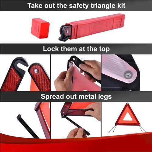 3pcs Standard Emergency Triangles, Warning Triangles for Vehicles, Reflective Triangle, Safety Triangles with Case 1