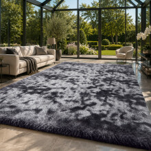 (120cm x 170cm (4ft x 5ft 6"), Tie-Dye Grey/Black Grey Shaggy Rugs) Fluffy Rug Non-Slip Shaggy Rugs Living Room Carpet