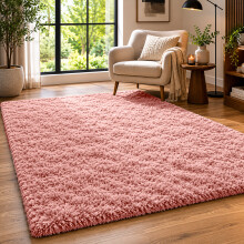 (160cm x 230cm (5ft 3" x 7ft 6"), Pink Shaggy Rugs) Fluffy Rug Non-Slip Shaggy Rugs Living Room Carpet