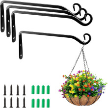 Wall Planter Hanging Brackets Set of 4 Solid Elegant Black 25 cm — flower hanger, wall mount, iron hanger, black hanger