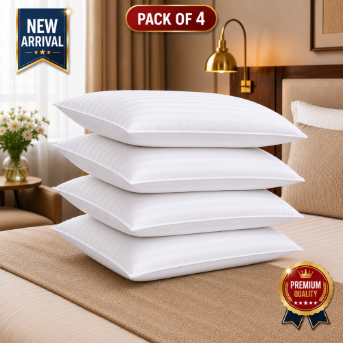 Imperial Rooms (4-Pack Stripe Pillows) Luxury Hotel Quality Stripe Pillow For Bed, Sleeping Standard Size UK 1