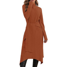Robe en maille pour femme col roulé élégante chaude à porter pour sortir rouge L — robe hiver femme, tenue automne chic