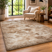 (160cm x 230cm (5ft 3" x 7ft 6"), Tie-Dye Beige Shaggy Rugs) Fluffy Rug Non-Slip Shaggy Rugs Living Room Carpet